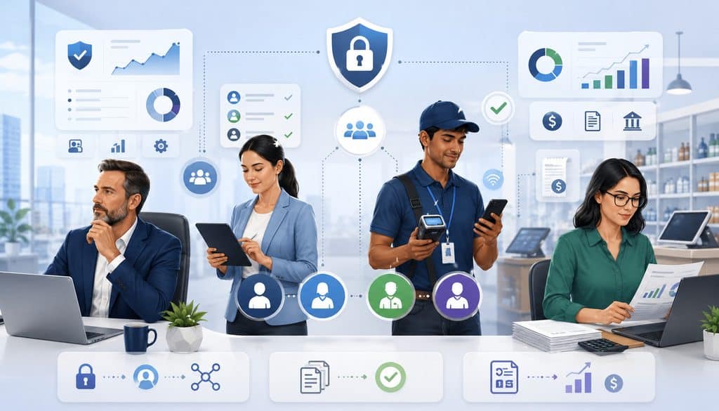 Role-based access for owners, managers, field staff, and finance teams